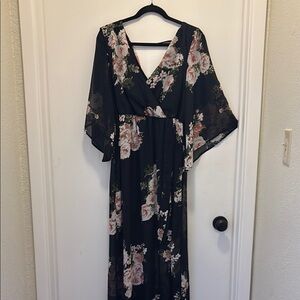 Bailey Blue Black Wrap Maxi Dress with Dolman Sleeves